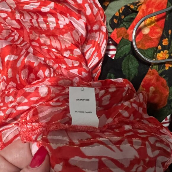 Ramy Brook Butterfly Print Alyson Button-Front Blouse Size XXL Red NEW $365 - Picture 6 of 8